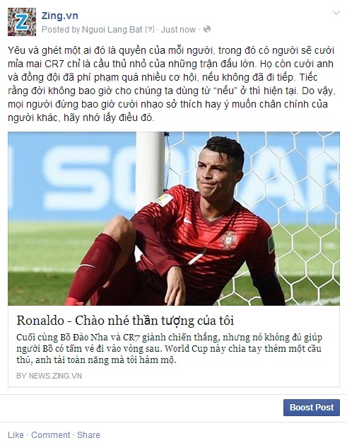 Ronaldo, CR7, Zing, Zing.vn, 