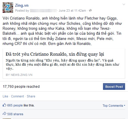 “Đã trót yêu Cristiano Ronaldo, xin đừng quay lại” của Lê Thạch Thi đứng thứ ba với 1.173.