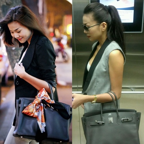 Hai chiếc túi có màu đen và xám ghi vốn gắn liền với Thanh Hằng từ nhiều năm nay mỗi khi cô xuống phố.