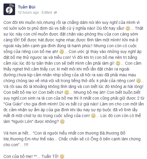 Chia sẻ của Bùi Anh Tuấn trên trang cá nhân.