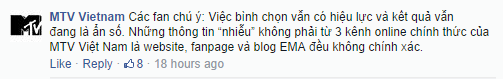 Phản hồi của MTV Việt Nam.
