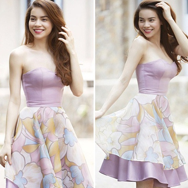 Hà Hồ xuất hiện trên phố cùng chiếc váy cúp tím pastel với lớp chân váy hoa ton-sur-ton thật ngọt ngào và tinh tế.