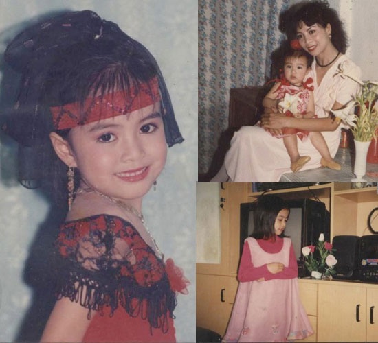 Hoàng Thùy Linh sở hữu khuôn mặt xinh xắn ngay từ bé, cô được mẹ  cho đi học múa từ rất sớm bởi vậy diện mạo cũng được chăm chút rất  điệu đà trong những bộ váy xòe gam màu sặc sỡ.