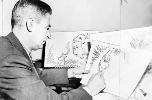 Seuss bên phiên bản Grinch đen trắng ban đầu.