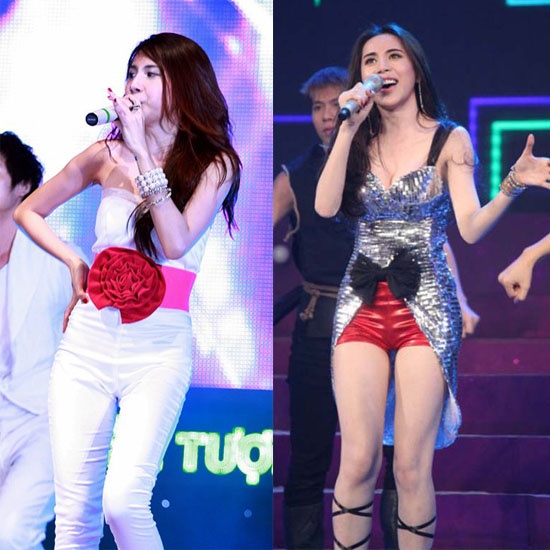 Thủy Tiên yêu thích gắn hoa, nơ to bản vào eo nhưng thực tế chúng không hề đẹp mắt. 