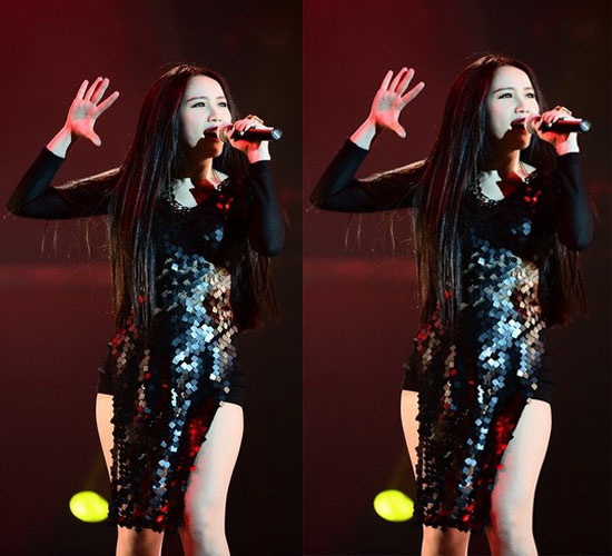 Phần vạt áo bóng, dài thượt khiến Bảo Thy trở nên rối rắm.