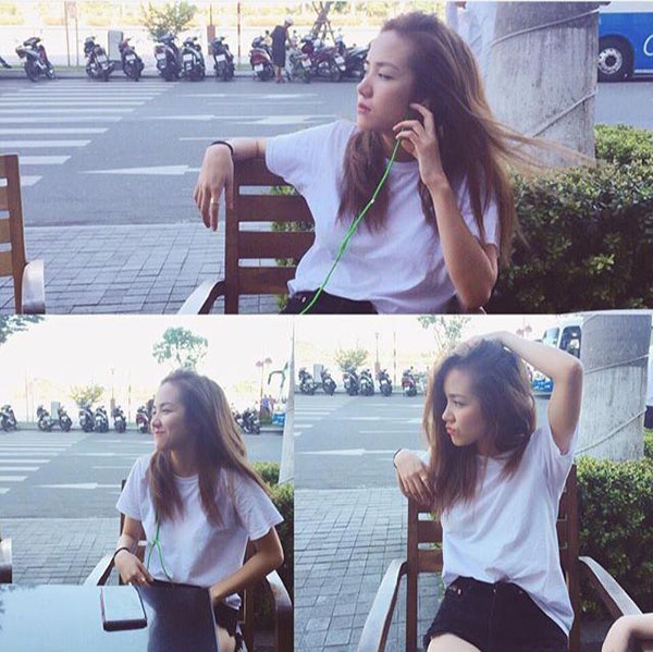 Dù xuất hiện trong áo phông trắng và quần short cô nàng vẫn cực kì quyến rũ