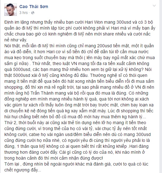 Cao Thai Son benh vuc Hari Won mang 300 do sang My anh 2