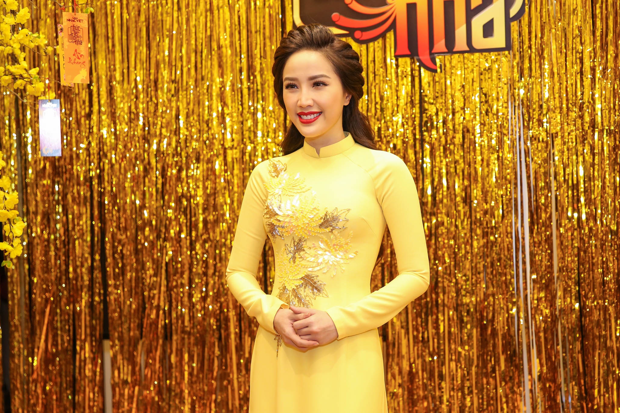 Dan sao Viet mac ao dai du hop bao ra mat DVD nhac Tet anh 3