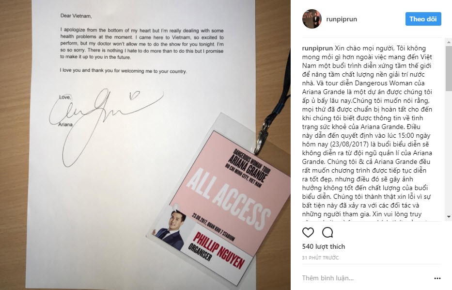 Ariana Grande hủy show tại Việt Nam ảnh 1 Ariana Grande huy show tai Viet Nam anh 1