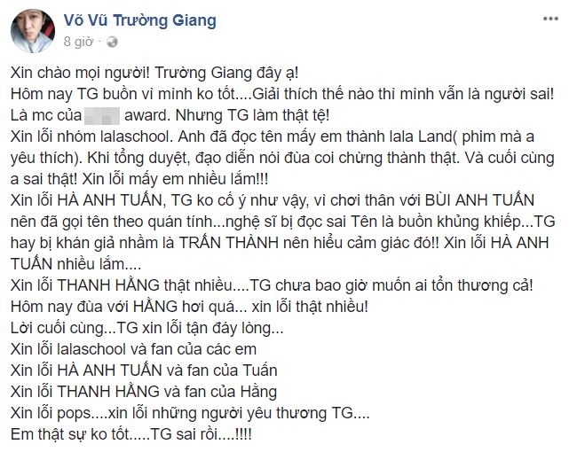 Truong Giang xin loi vi doc sai ten Ha Anh Tuan anh 2