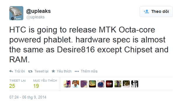 Thông tin về chiếc phablet chạy chip lõi 8 giá rẻ sắp ra mắt của HTC.