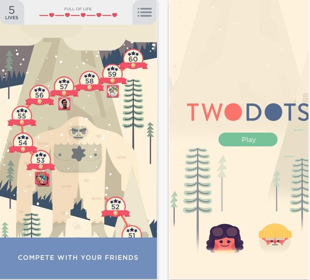 11.	Two Dots Two Dots là một tựa game được thiết kế đơn giản nhưng độ khó tăng dần theo mức độ. Cách chơi chỉ là bạn kết nối các chấm cùng màu với nhau theo chiều ngang hoặc chiều dọc. Tùy theo yêu cầu của cấp độ để hoàn thành nhiệm vụ được giao.