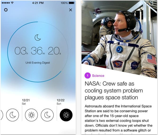 3.	Yahoo News Digest Yahoo News Digest là ứng dụng tóm tắt tin tức của Yahoo. Khác với những ứng dụng tin tức khác, Yahoo News Digest chỉ gửi thông báo 2 lần mỗi ngày vào thiết bị: buổi sáng và buổi tối. Điểm đặc biệt của chương trình này là mọi bản tin được đăng đều được cấu tạo bằng những Atoms - Atoms ở đây được biết đến như là một đoạn tóm tắt ý chính, câu trích dẫn, hình ảnh, bản đồ, biểu đồ.....và các Atoms này đều được Yahoo News Digest tổng hợp từ nhiều nguồn tin khác nhau.