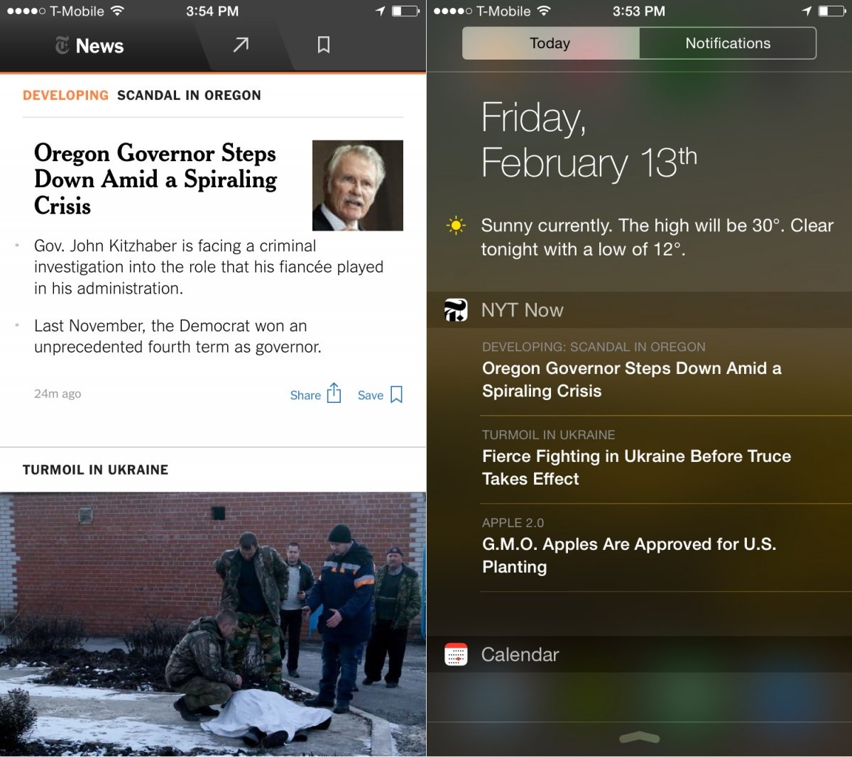 1.	NYT Now: Với những câu chuyện được tuyển chọn cẩn thận từ các biên tập viên tờ The New York Times, NYT Now sẽ cho bạn biết “những gì bạn cần thiết để bắt đầu một ngày mới”, dẫn nguồn từ tờ báo trên và các trang tin khác.  Từ Trung tâm Thông Báo NYT Now sẽ hiển thị tin tức được quan tâm nhất trong ngày.