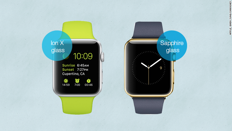 2. Chất liệu sang trọng Apple Watch phiên bản thường được làm từ thép không gỉ, trong khi Apple Watch Sport được chế tác từ chất liệu nhôm. Riêng Apple Watch Edition được mạ vàng 18 karat. Màn hình của phiên bản Sport sẽ tráng lớp Ion-X còn 2 chiếc đồng hồ còn lại sử dụng chất liệu kính sapphire, tạo độ trong và chống xước rất cao.