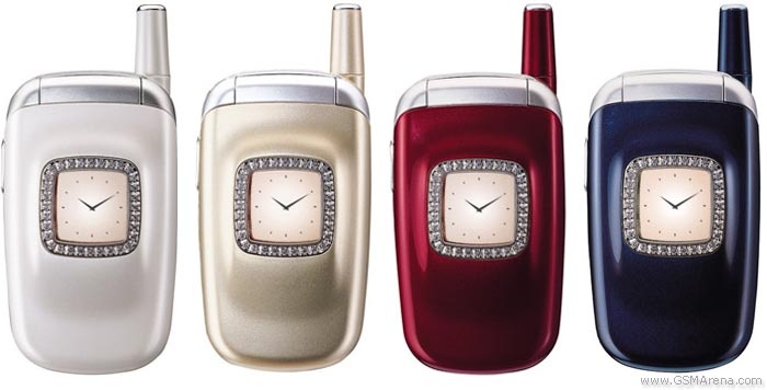 Samsung T500 Với tên gọi “Nữ hoàng trang sức”, T500 có ngoại hình vô cùng nữ tính, sang trọng. Sản phẩm có thiết kế nắp gập với những đường cong mềm mại, sắc màu bóng bẩy, phá cách: đỏ bordeaux, ngọc trai, gold, xanh biển. Đường viền quanh màn hình trước của máy được kết từ những viên pha lê lấp lánh. Khi có cuộc gọi/tin nhắn, đèn dưới những viên pha lê sẽ phát sáng, tạo ra hiệu ứng sắc màu độc đáo. 