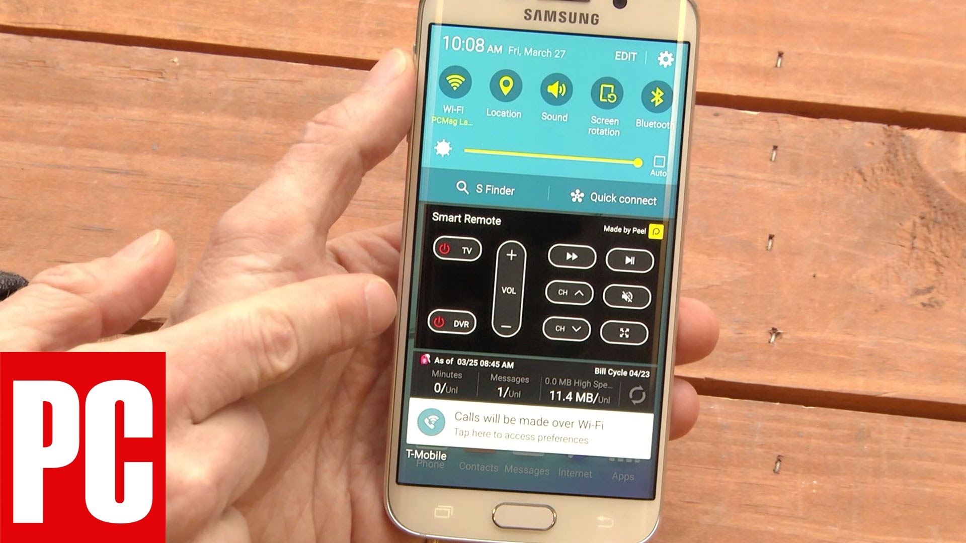 9. Điều khiển TV Với iPhone 6, người dùng phải mua phụ kiện/ứng dụng từ bên thứ ba nếu muốn sử dụng smartphone của mình như một chiếc điều khiển TV. Galaxy S6 và S6 Edge giúp điều này đơn giản hơn nhiều. Việc kiểm soát tất cả những thiết bị xung quanh sẽ dễ dàng trong tầm với nhờ bộ đôi smartphone mới của Samsung. (Ảnh: PCMag)