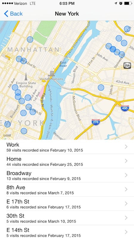 Xem những nơi thường xuyên đến. iPhone sẽ ghi nhớ những địa điểm người dùng đến theo tần suất để cung cấp các thông tin hữu ích liên quan đến vị trí, muốn xem những nơi thường xuyên đến bằng cách vào Cài đặt > Dịch vụ Định vị > Dịch vụ Hệ thống > Vị trí Thường đến.