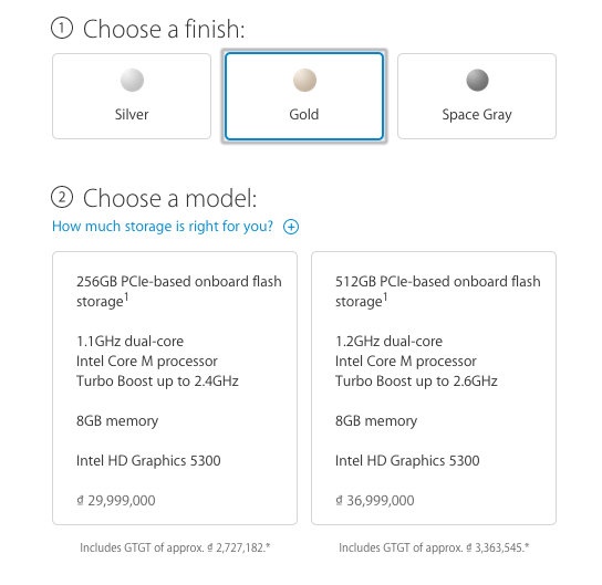 Giá MacBook 12 inch cho thị trường Việt Nam.