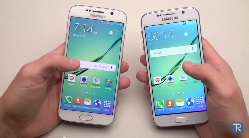 Nhìn từ xa, người dùng khó lòng phiên biệt đâu mới đích thực là Galaxy S6 chính hãng. Ảnh chụp từ video clip