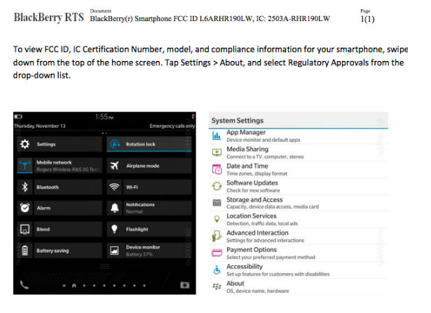 Thông tin chiếc BlackBerry Dallas tại Ủy ban Truyền thông Hoa Kỳ. Ảnh: Phone Arena.