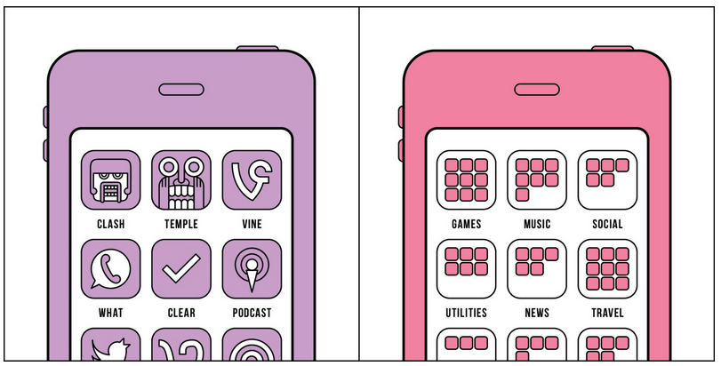 Sắp xếp ứng dụng cũng có 2 trường phái: đặt ngẫu nhiên hoặc phân loại vào các thư mục