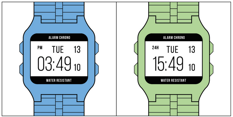 Dùng đồng hồ định dạng 12 hay 24h cũng là tranh cãi không có hồi kết