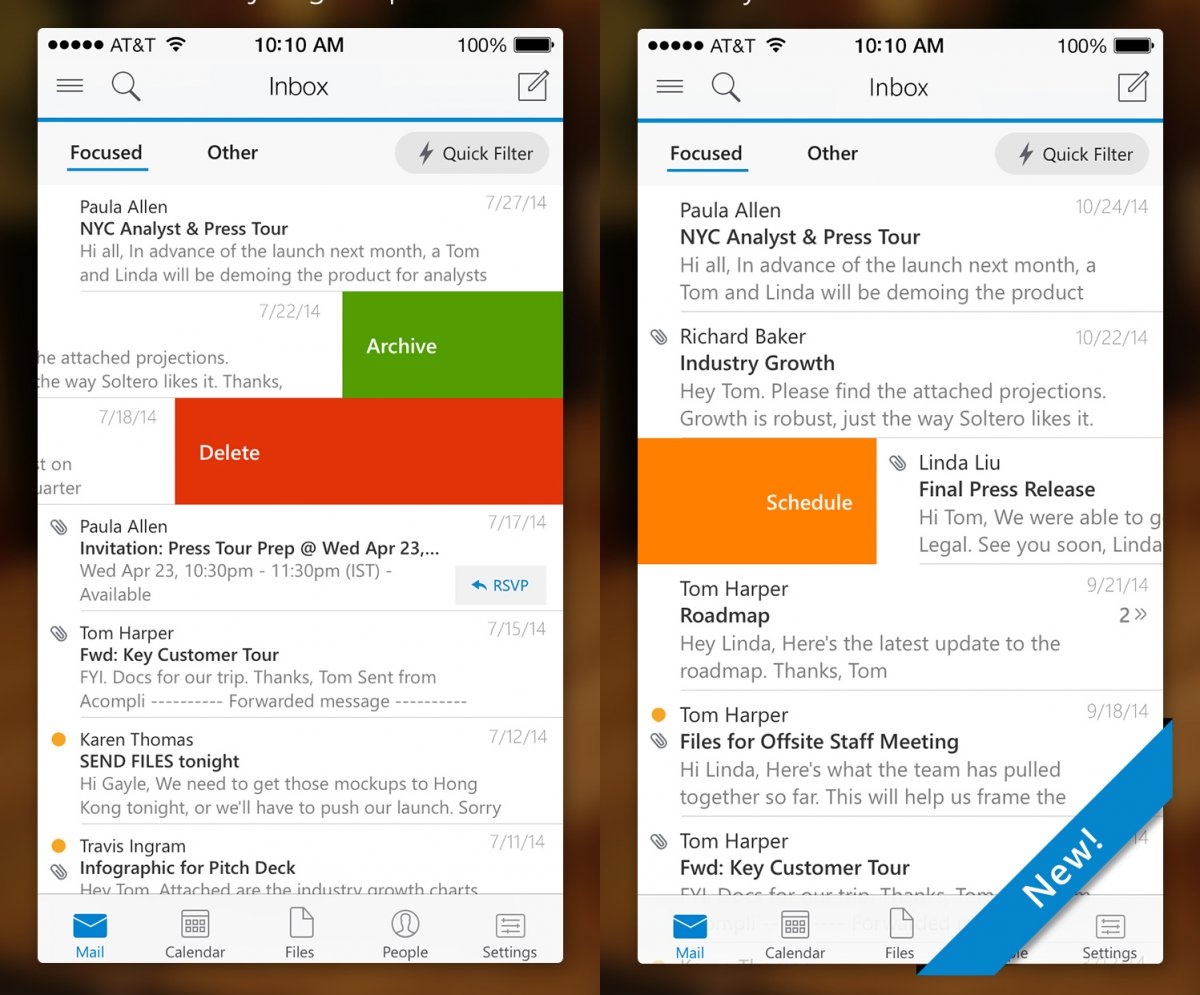 Outlook, ứng dụng thay thế email mặc định. Với việc phát hành một loạt các ứng dụng đa nền tảng, Microsoft đã thể hiện trọng tâm kinh doanh của hãng không còn gói gọn ở nền tảng Windows. Với khả năng push mail nhanh cùng giao diện trực quan cũng như kết nối với các dịch vụ lưu trữ đám mây, Outlook là ứng dụng email tốt nhất trên cả hai nền tảng iOS và Android.