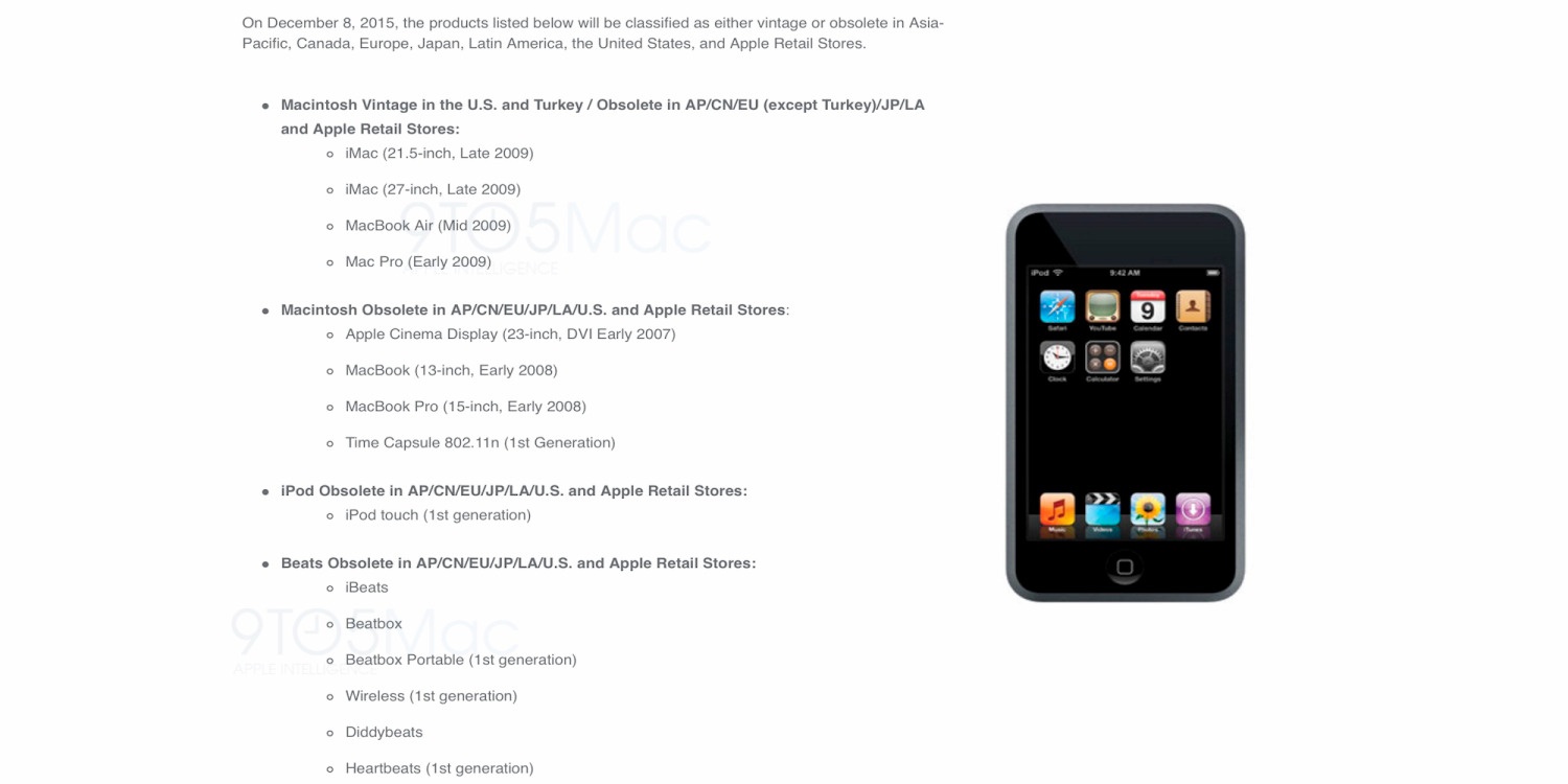 iPod Touch thế hệ thứ nhất, sản phẩm làm khuấy đảo thị trường máy nghe nhạc cũng chính thức bị khai tử.