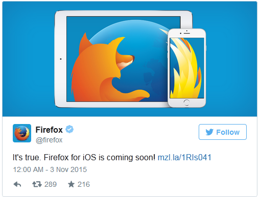 Firefox thông báo trên Twitter chính thức của mình.