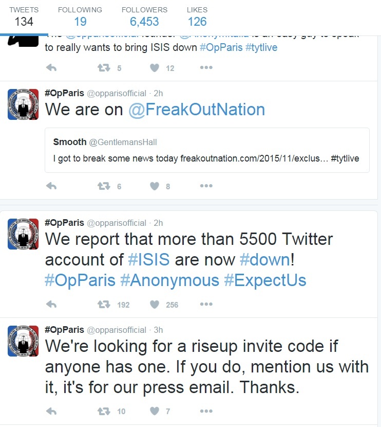 Thông báo trên trang chính thức của Anonymous về tiến độ tấn công ISIS