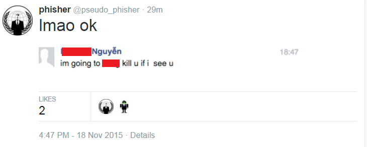 Tin nhắn được cho là của một thành viên khác gửi đến cho người dùng này