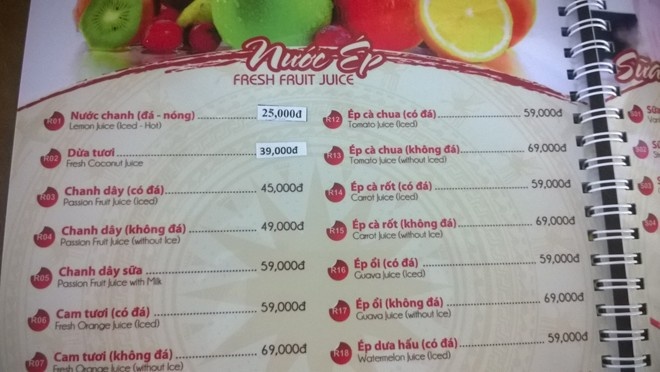 Cần tham khảo kỹ giá ở thực đơn khi gọi món.