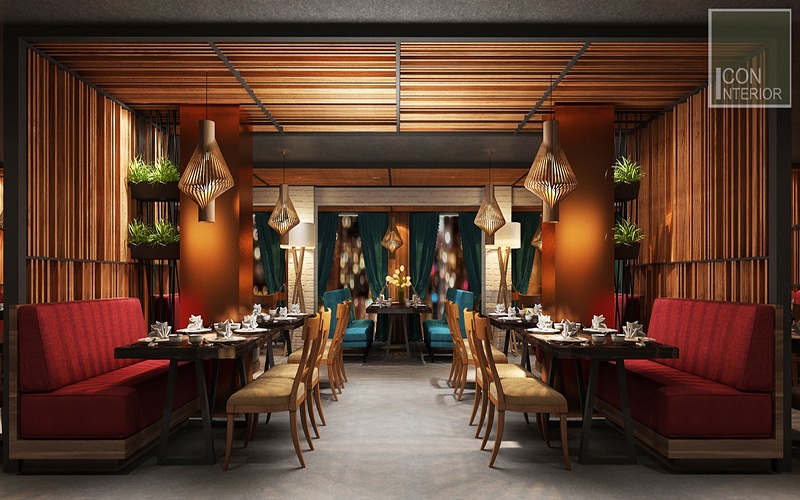 Nhà Hàng Fusion 68 (Nguyễn Huệ, quận 1) tọa lạc tại lầu 3 tòa nhà Vietcomreal trên phố đi bộ Nguyễn Huệ. Khôn gian nhà hàng được thiết kế sang trọng, lạ mắt với hàng loạt điểm nhấn đến từ nội thất, đèn bàn, rèm bằng dây thừng... Ảnh: Iconinterior. 