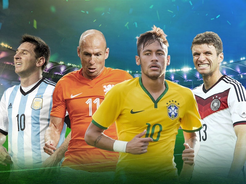 4 anh tài ở World Cup 2014. Đáng tiếc là Neymar không thể góp mặt do dính chấn thương.