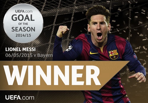 Messi nhan giai ban thang dep nhat mua giai 2014 - 2015 hinh anh