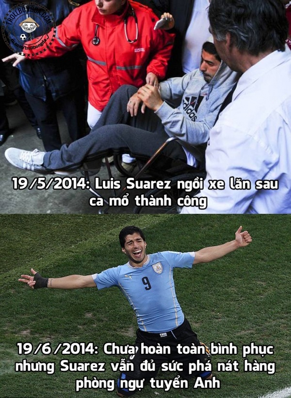 Ngày 19/5, Suarez vẫn còn ngồi trên xe lăn. Sau 1 tháng, S7 tỏa sáng rực rỡ, giúp Uruguay đè bẹp Tam sư 2-1.