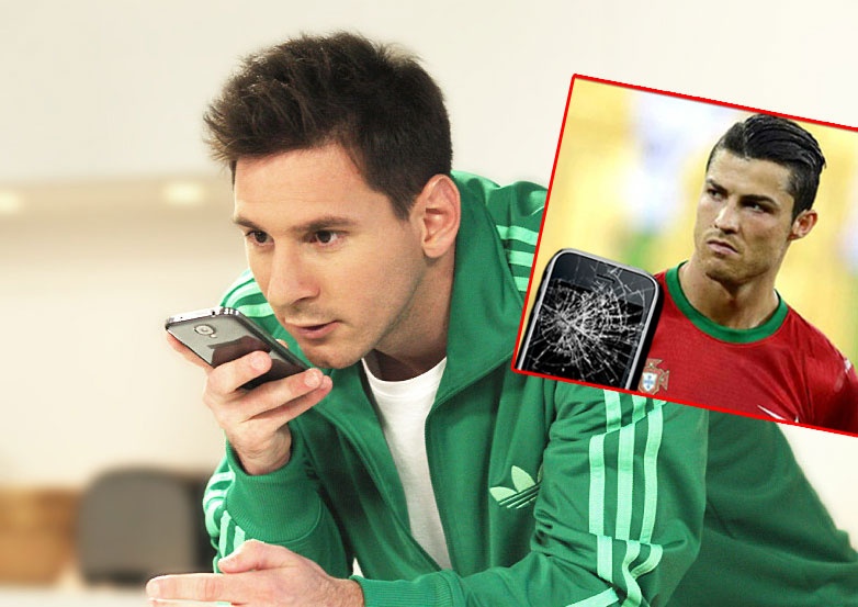 Anh che Ronaldo dap dien thoai vi Messi goi khong dung luc hinh anh