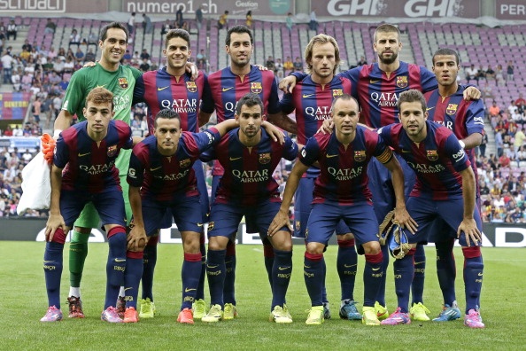 Marc-Andre ter Stegen (10); Jeremy Mathieu (16), Gerard Pique (5), Thomas Vermaelen (15); Dani Alves (23,5), Alex Song (15), Javier Mascherano (17,25), Ivan Rakitic (14), Jordi Alba (11); Luis Suarez (75), Neymar (50).