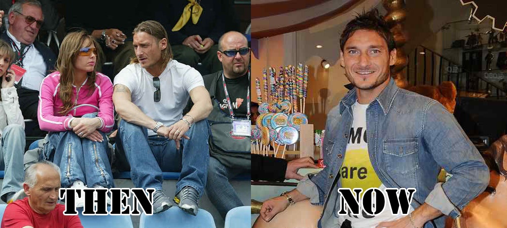 Totti không thay đổi gu ăn mặc trong suốt 10 năm qua. Thủ quân của Roma luôn diện đồ jean mỗi khi ra phố. Điểm khác biệt lớn nhất ở lão tướng người Italy so với cách đây 10 năm có lẽ là anh để tóc ngắn, thay vì tóc ngang vai trông rất lãng tử.