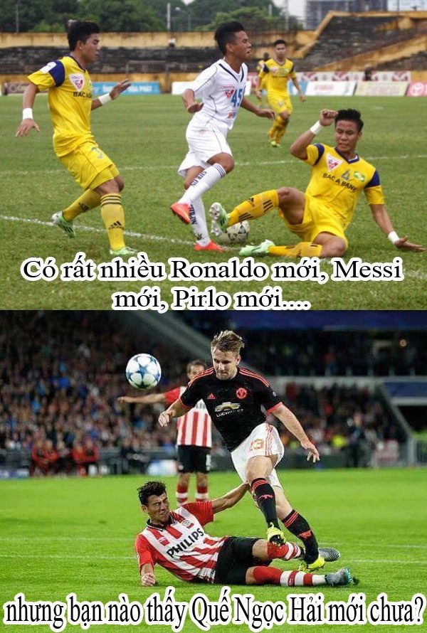 Cú vào bóng của trung vệ Hector Moreno (PSV) với Luke Shaw (Manchester United) tại đấu trường UEFA Champions League khiến người hâm mộ Việt Nam nhớ lại pha vào bóng của Quế Ngọc Hải với Trần Anh Khoa trong trận đấu giữa SLNA và SHB Đà Nẵng vừa qua.