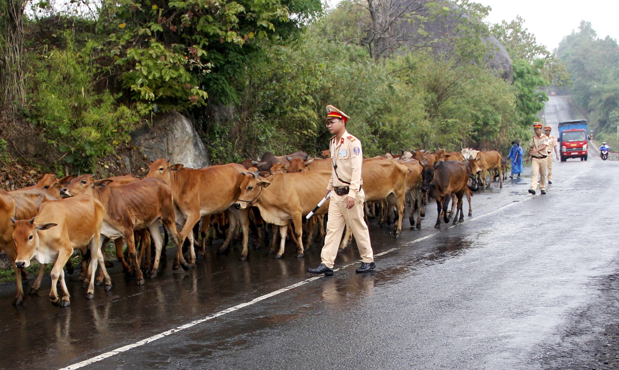 Canh sat vat va voi bo tren quoc lo 27 anh 5