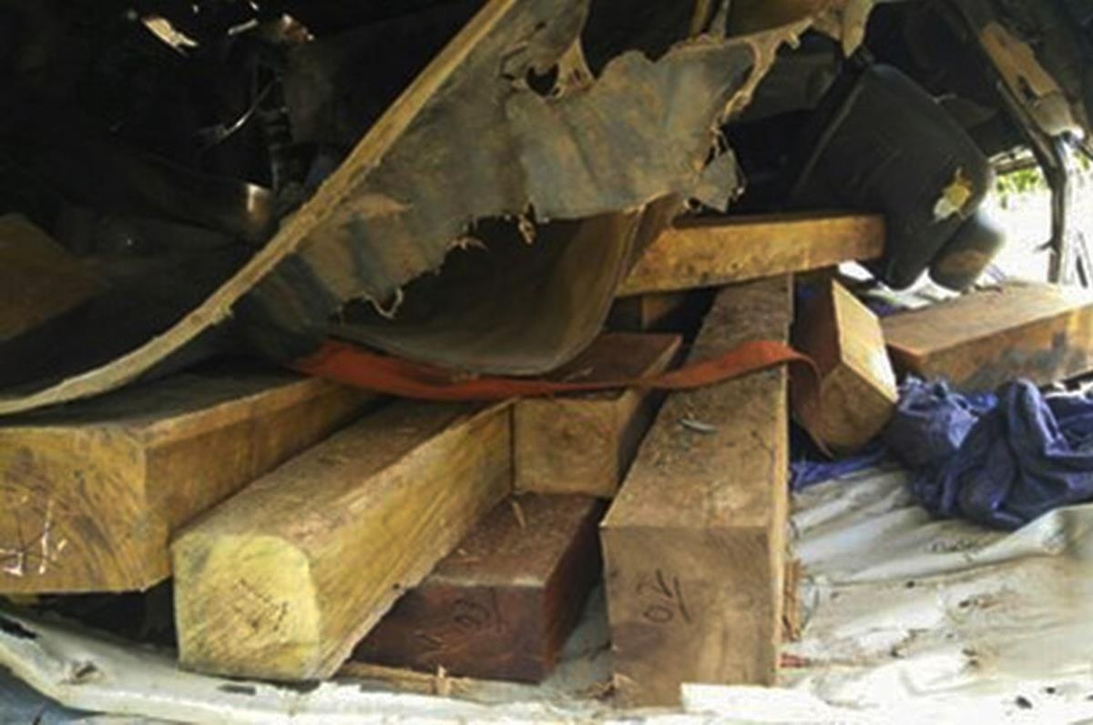 Xe cho go lat up, hai vo chong tu nan trong cabin hinh anh