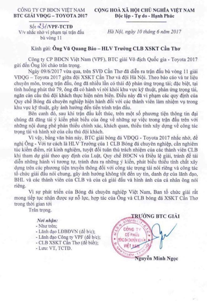 HLV Vu Quang Bao bi canh cao vi chui Do Duy Manh anh 1