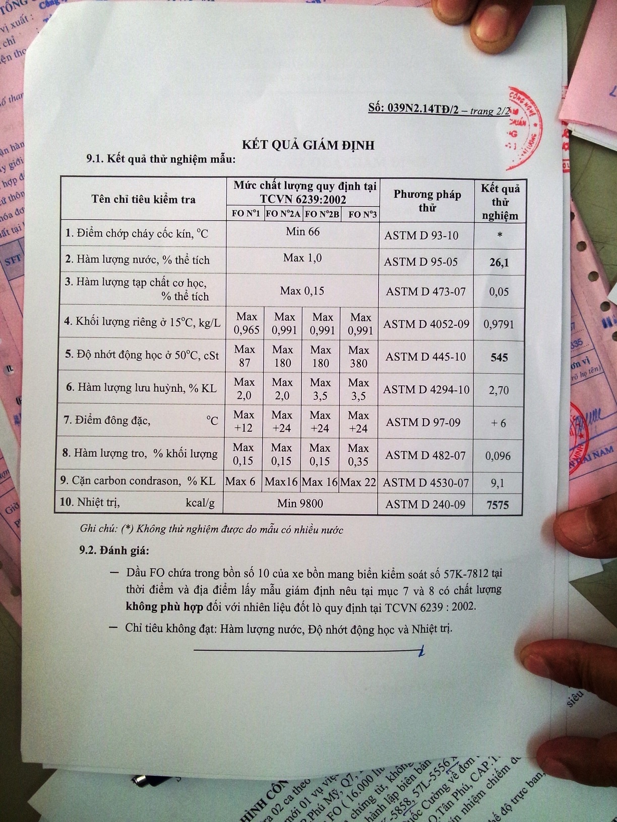 Kết quả giám định hàm lượng nước cao gấp nhiều lần trong 4 xe bồn chở dầu FO bị công an bắt giữ.