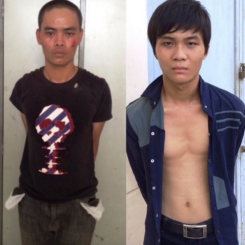 Hai ten cuop giat day chuyen roi chui vao gam giuong de tron hinh anh