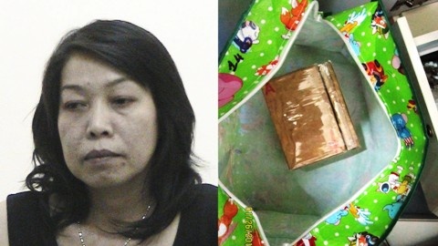 Phạm Thị Lệ Thu (ảnh trái) – 1 trong những đầu mối cung cấp hàng cho trùm Sương và tang vật những bánh ma tuý công an thu giữ
