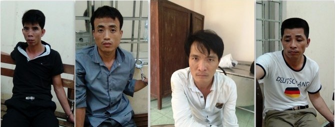 Các con buôn trong đường dây buôn bán ma túy đá bị công an bắt quả tang khi đang giao hàng. (Hùng, Mạnh, Thích, Oanh) từ trái qua phải.