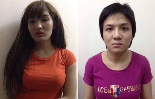 Thiện và Dương giả gái đang bị công an bắt giữ. Ảnh: Công an cung cấp.